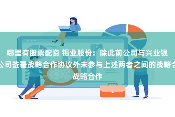 哪里有股票配资 锡业股份：除此前公司与兴业银锡公司签署战略合作协议外未参与上述两者之间的战略合作